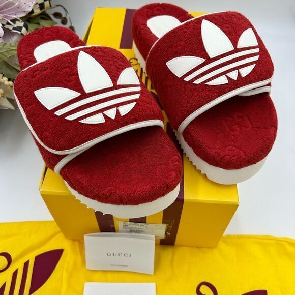 Men’s Gucci X Adidas, GG monogram, limited edition slides size 8, made in Italy - Picture 2 of 8